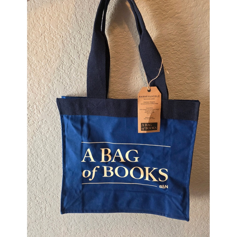 Barnes & Noble A Bag of Books Organic Cotton Canvas Tote Bag Blue NWT
